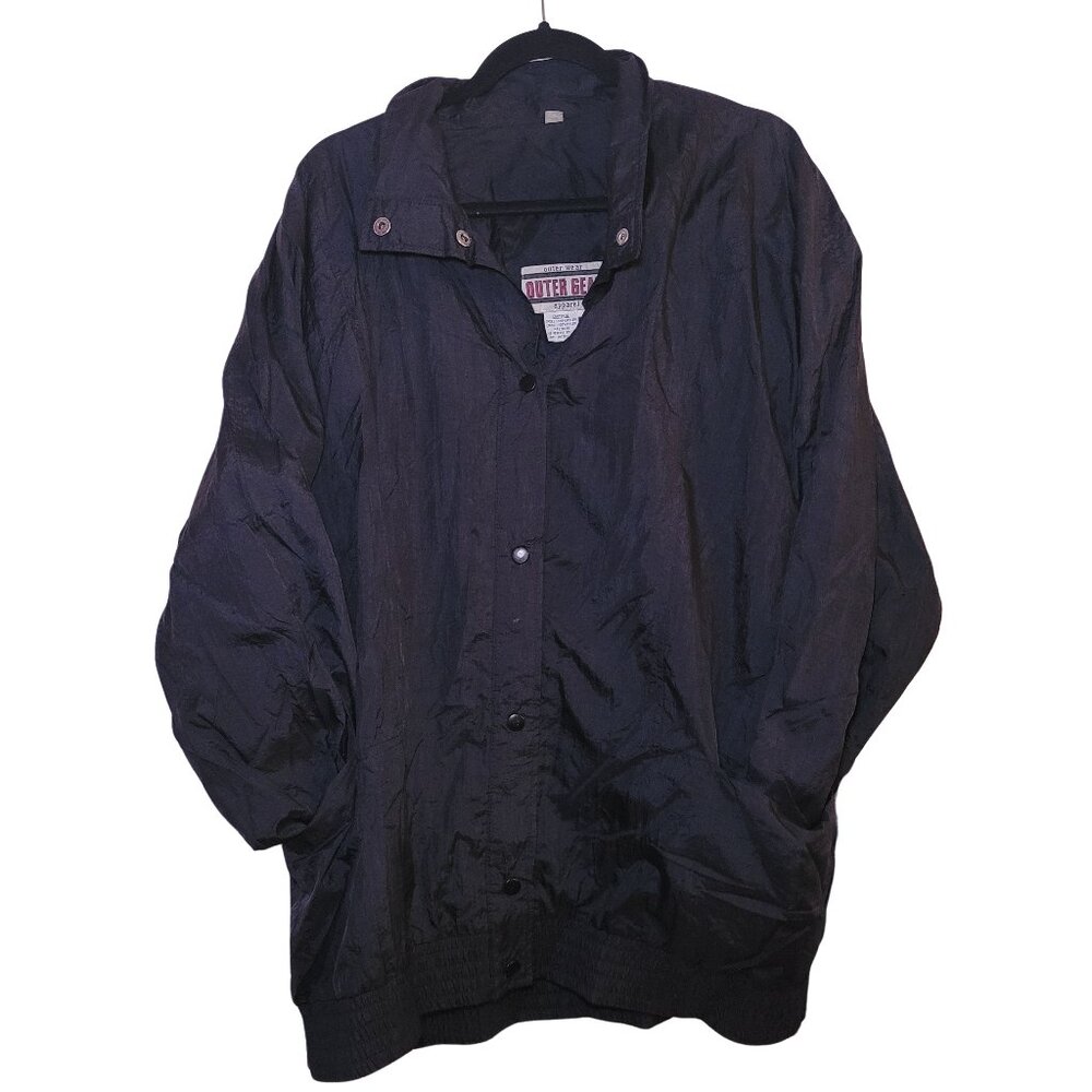 Vintage Black Outer Gear 90s Oversized Nylon Snap-Front Windbreaker, Sz Large